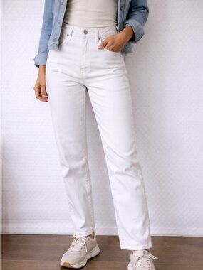 J  Crew Mid‎ Rise Slim Boyfriend Jeans White Size 24 BF533 NWT Preppy Academia